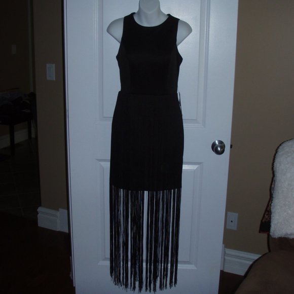 NWT Bebe Little Black Dress Occasion Formal Fringe Fun, Size 4